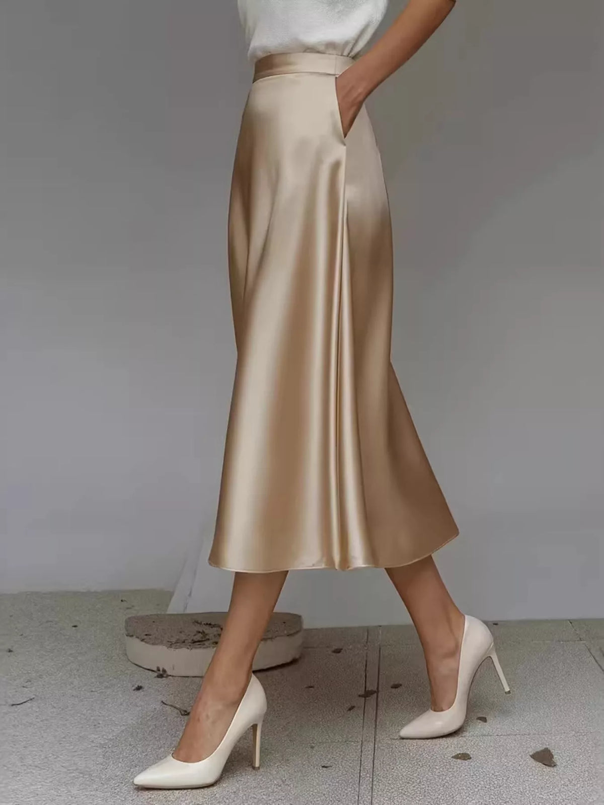 Satin midi skirt front view