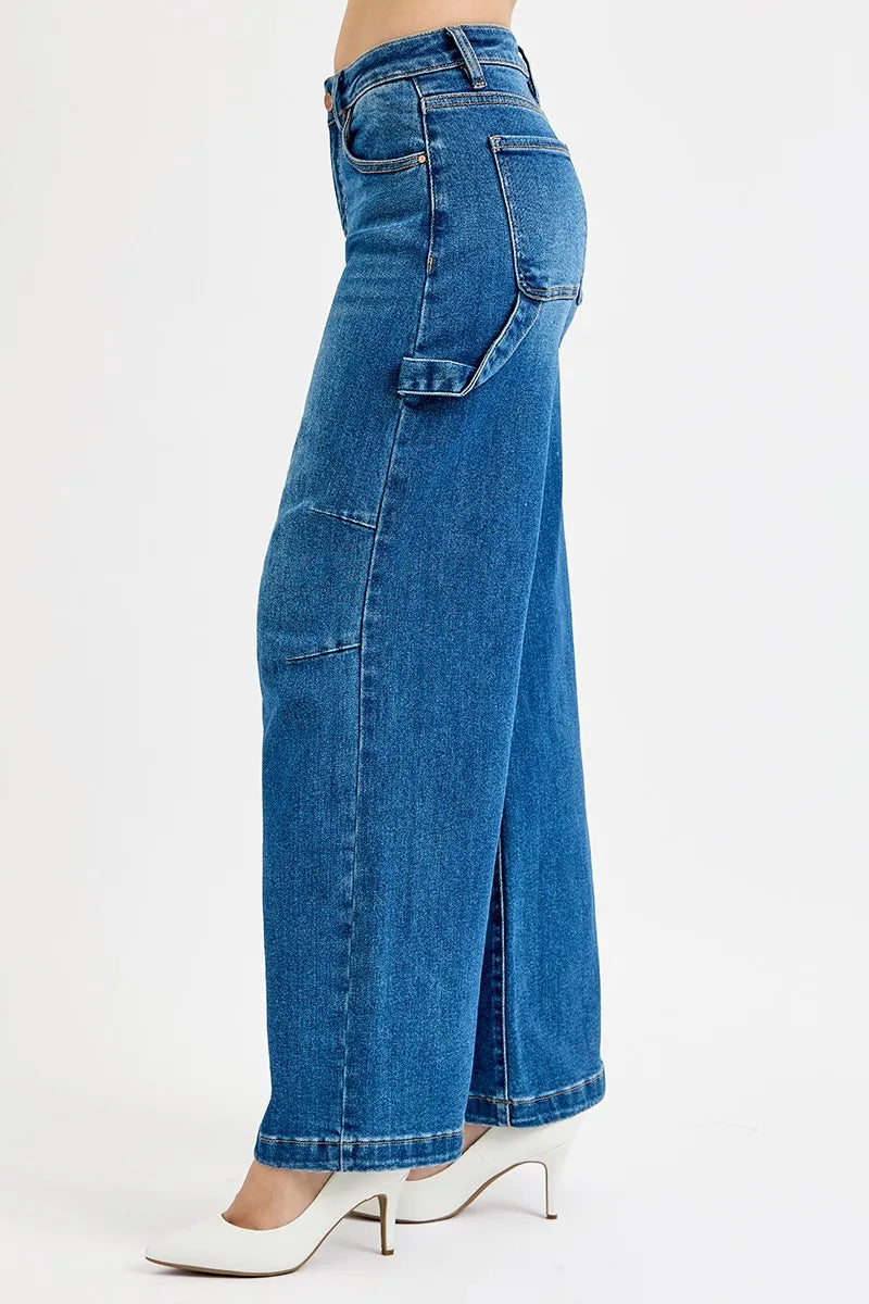 RISEN Full Size High Rise Wide Leg Patch Detailed Jeans Plus Size - Fashorio