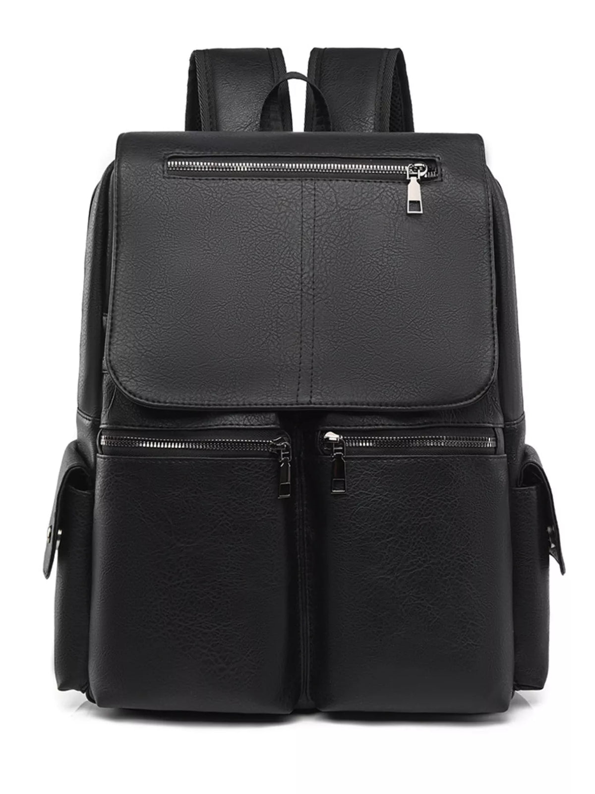 Faux leather flapover backpack back view