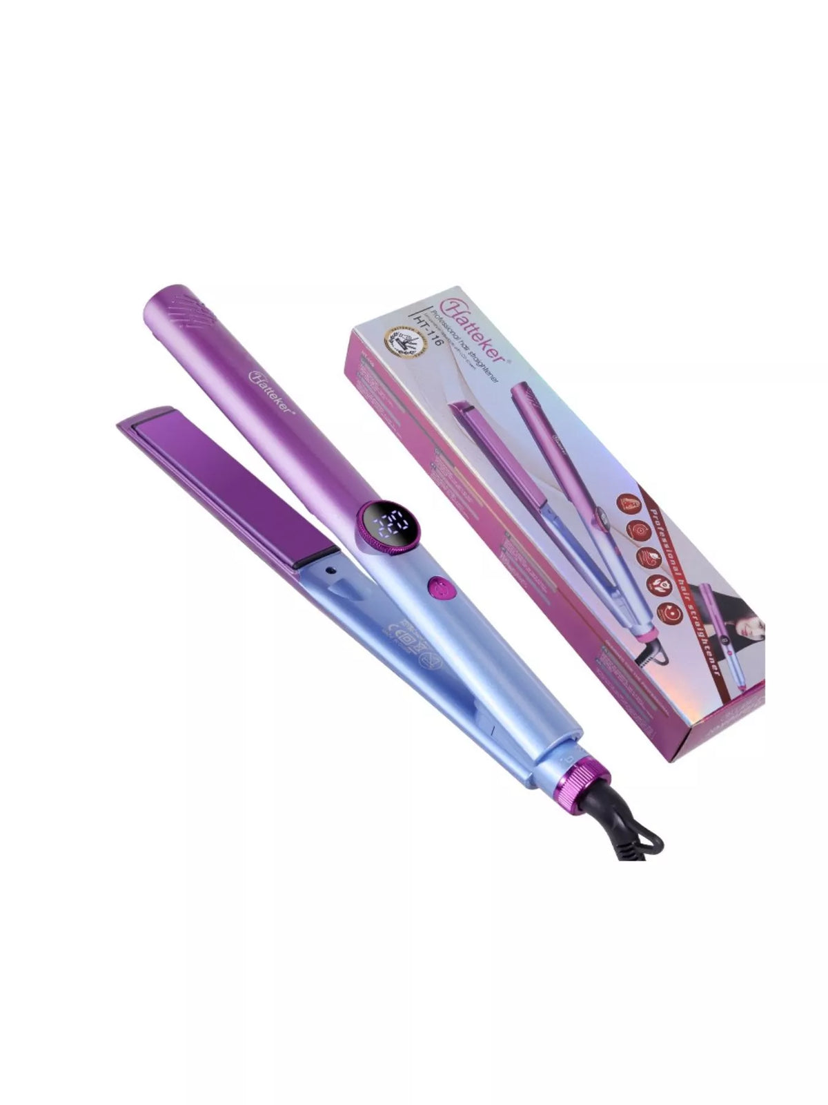 Hair straightener held in hand styling hair