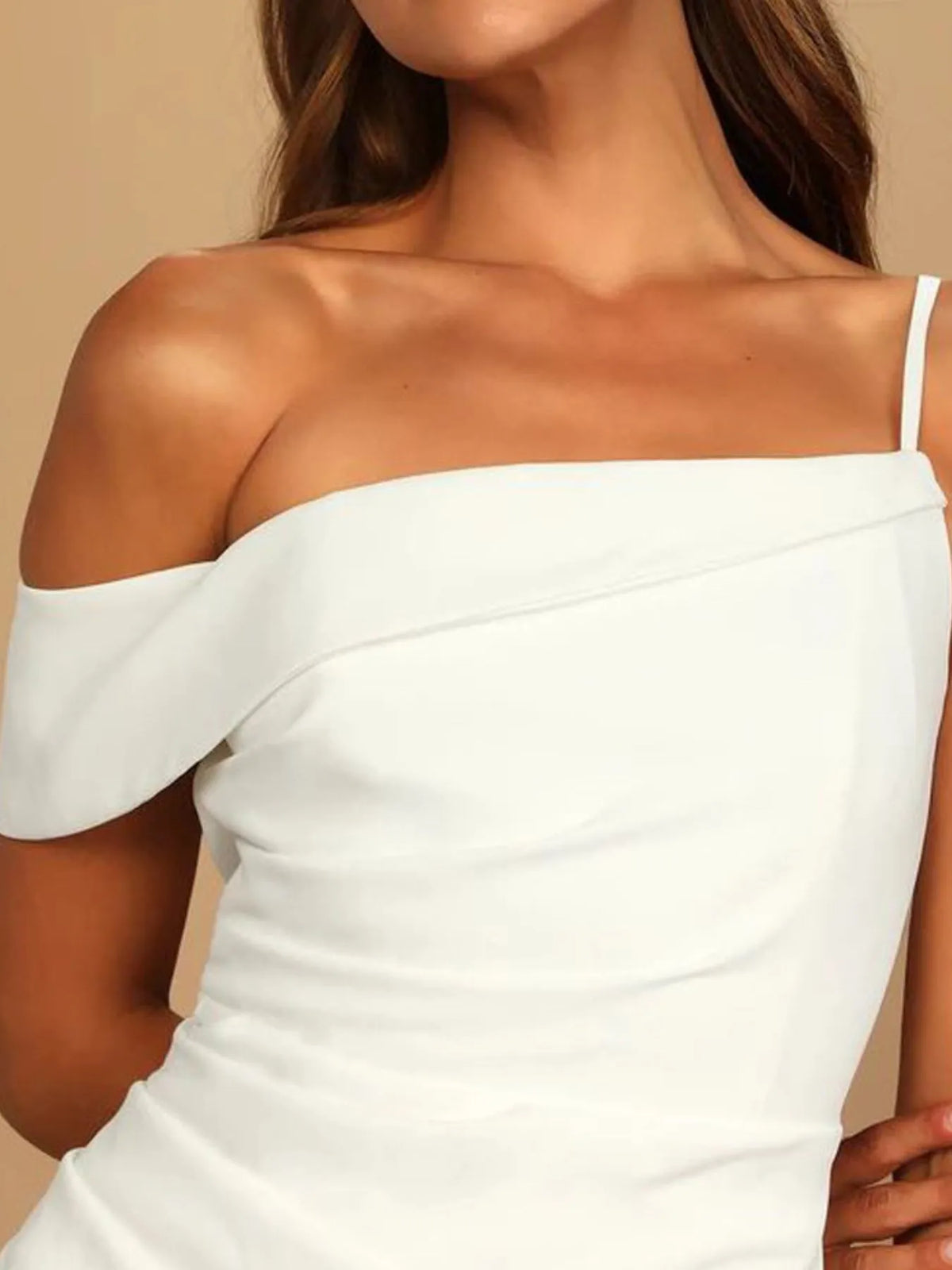 split asymmetrical neck midi dress side view
