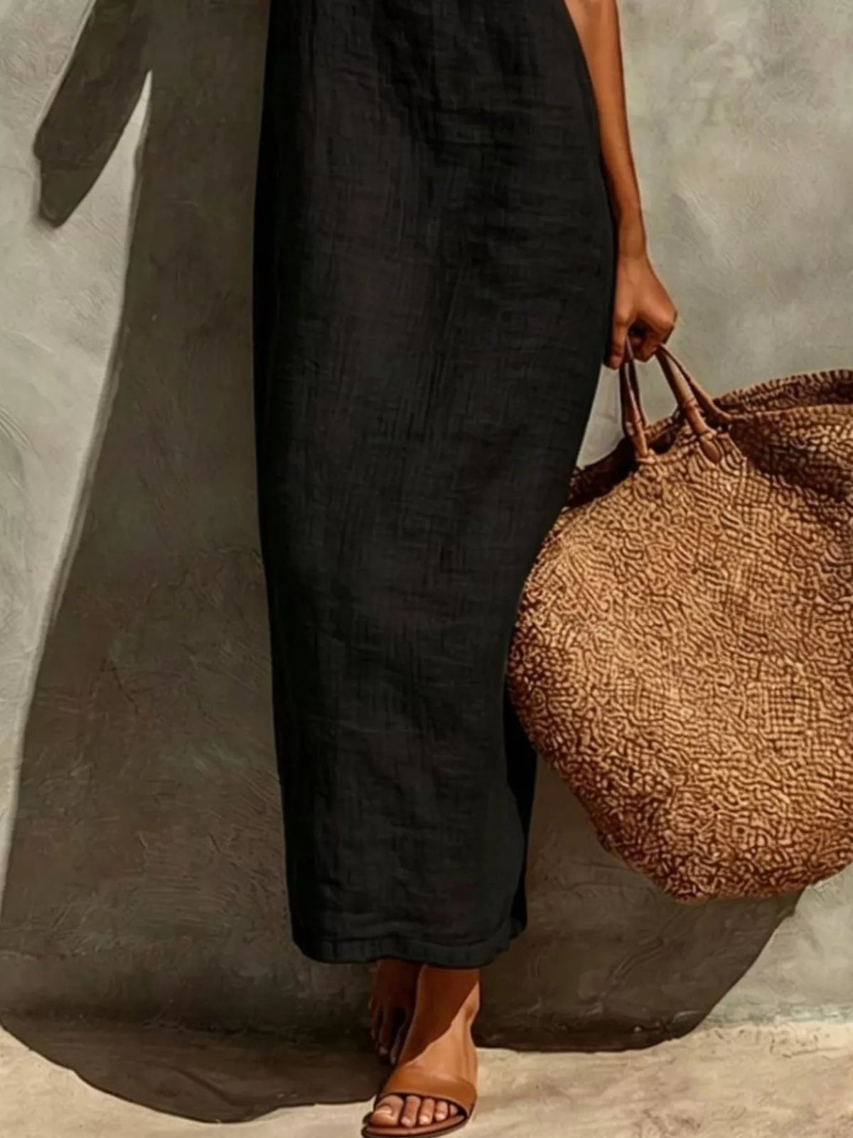Sleeveless linen feel maxi dress sleeve detail
