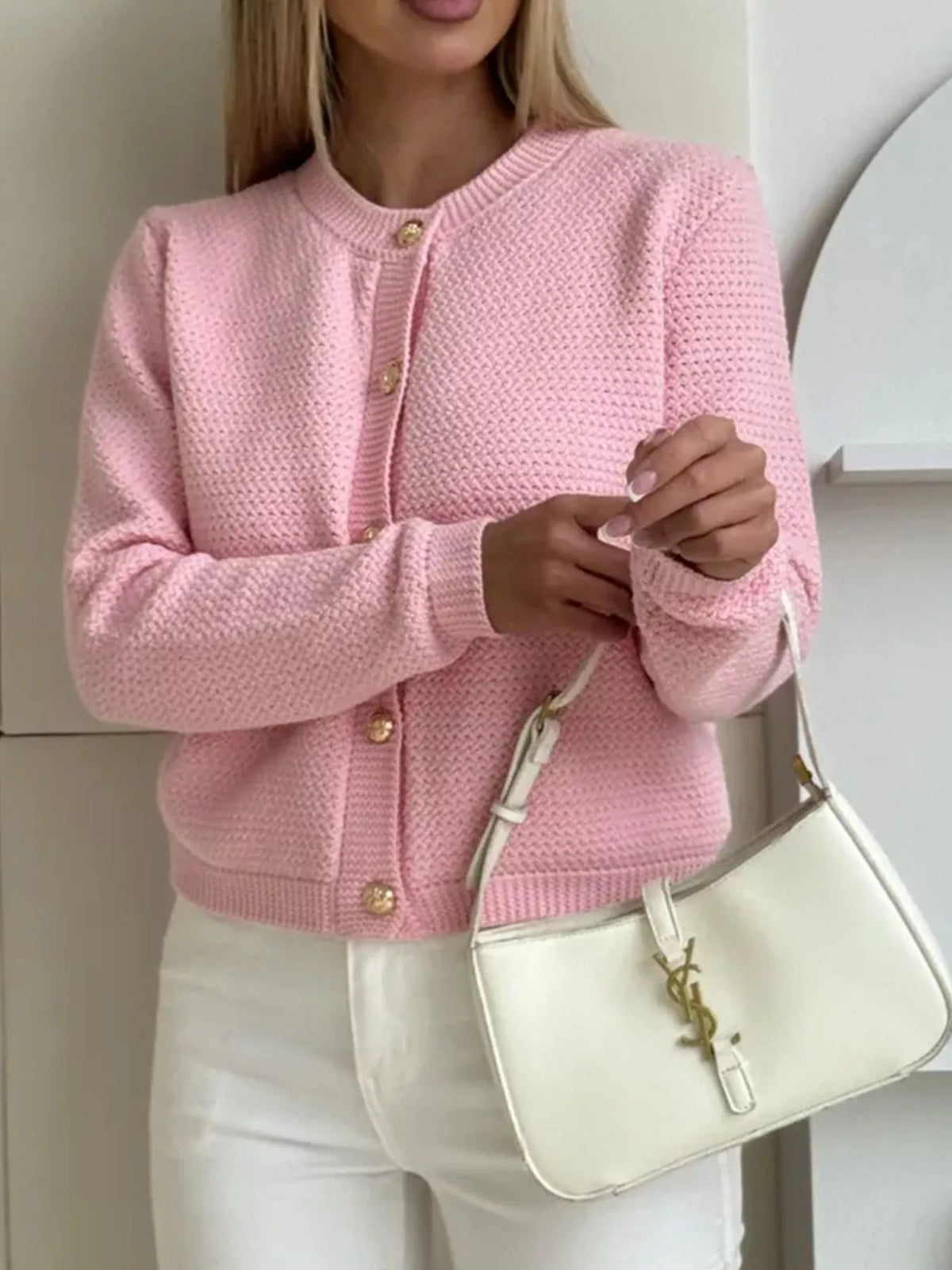 Textured knit cardigan buttoned styling
