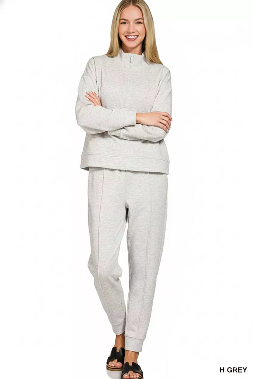 Half zip pullover and jogger set coordinated athleisure look