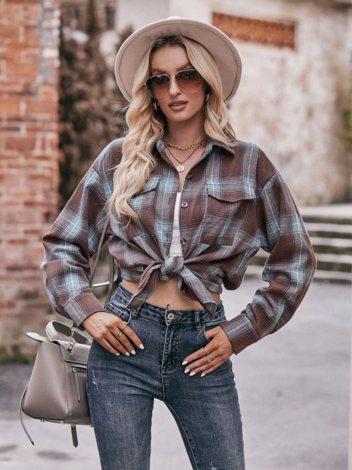 Plaid Long Sleeve Button Down Shirt, view 7