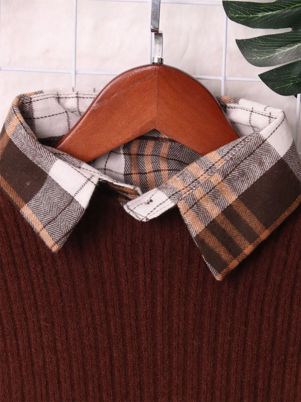 Plaid Belted Long Sleeve Sweater Dress view 12