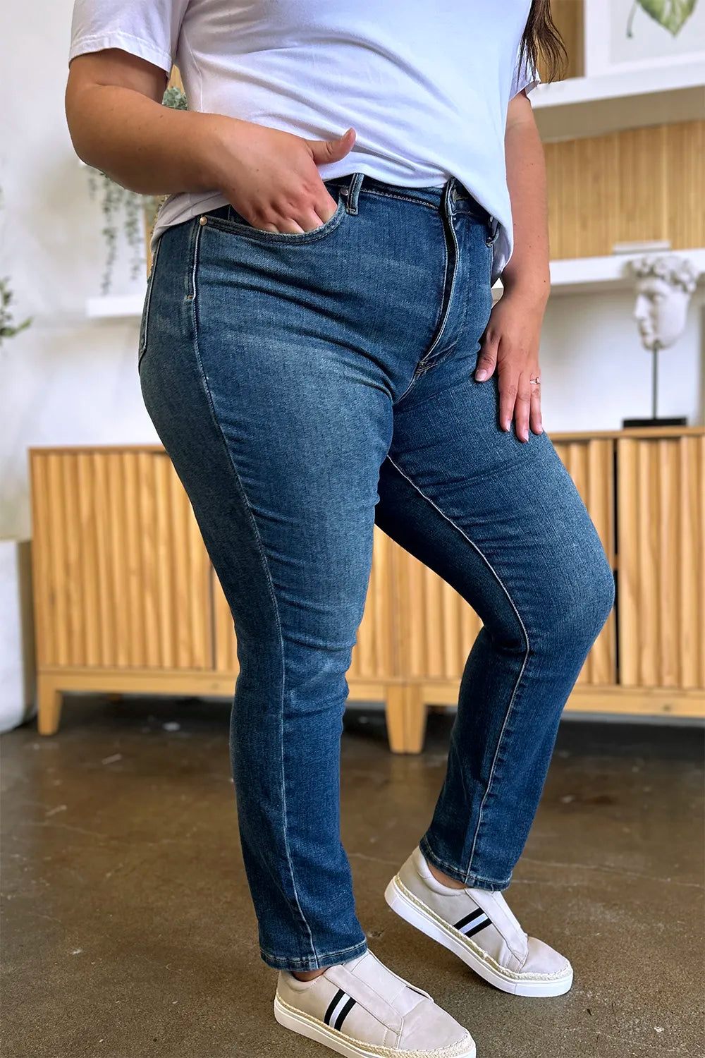 Judy Blue Full Size Tummy Control High Waist Slim Jeans - Fashorio