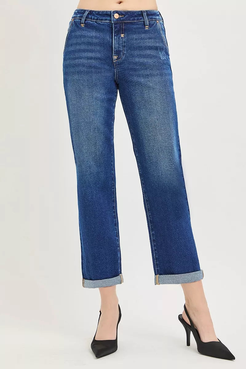 RISEN boyfriend jeans dark wash side view