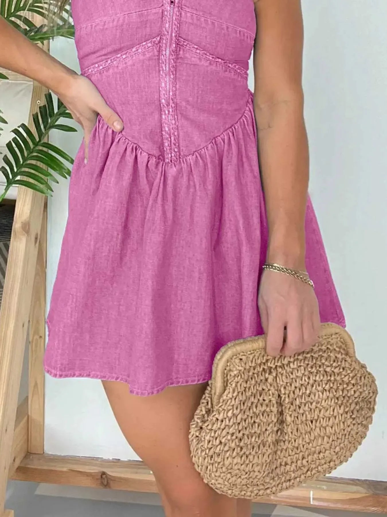 Full Size Lace Up Halter Neck Denim Dress Plus Size - Fashorio