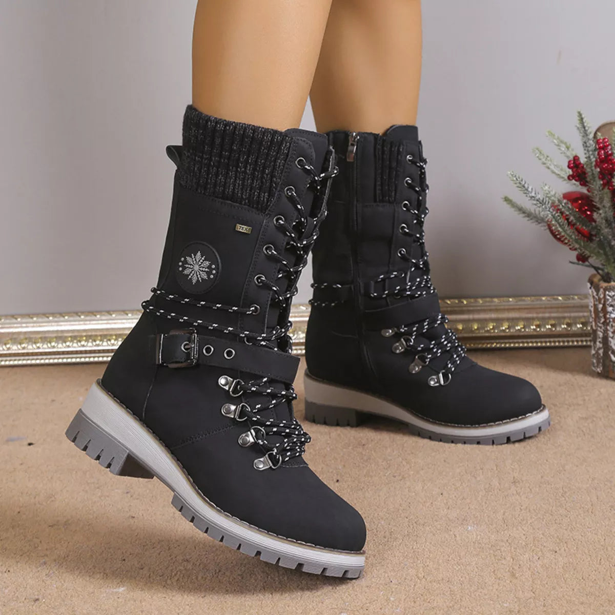 Lace Up Block Heel Boots heel and sole detail