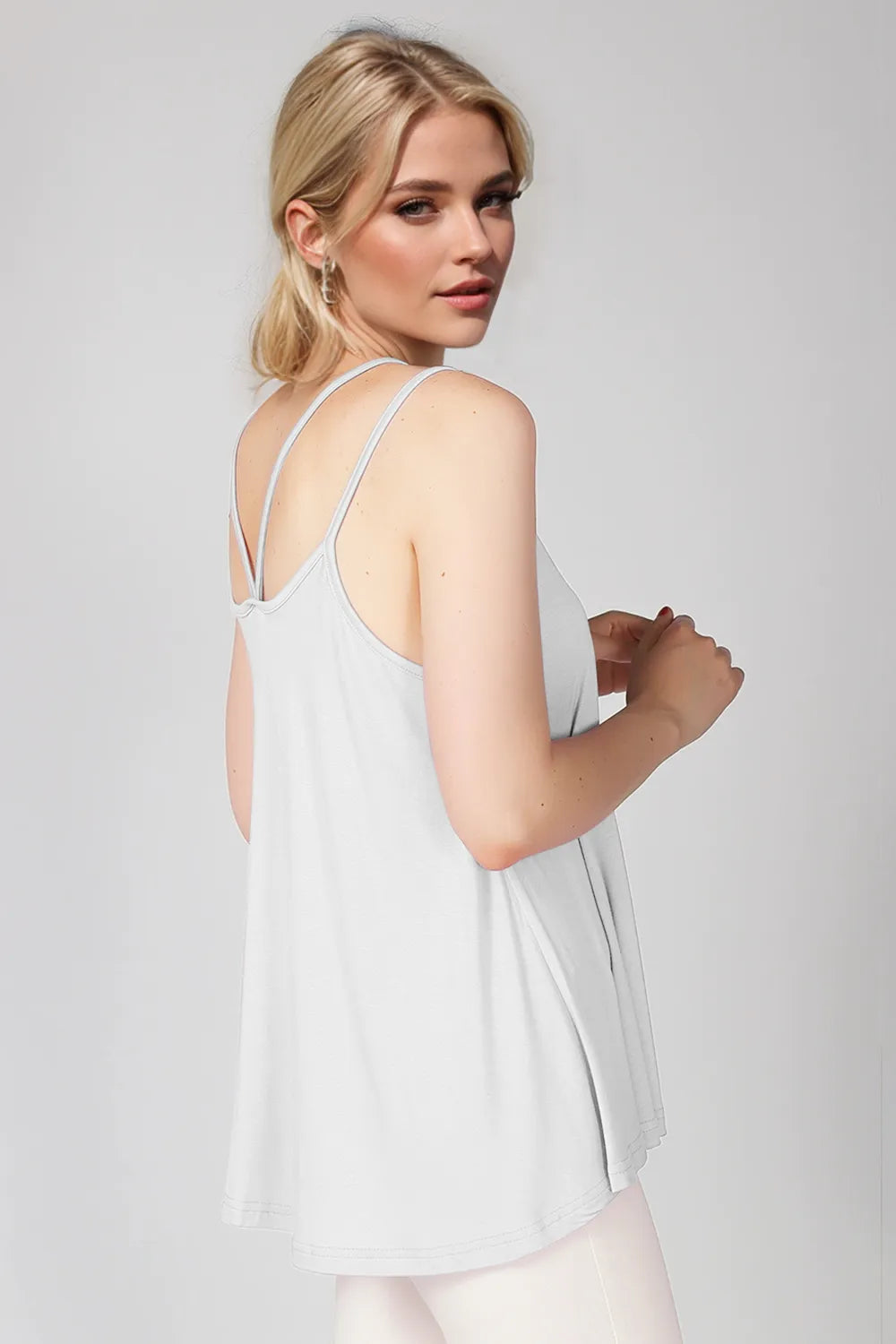 Gray scoop neck cami top side view
