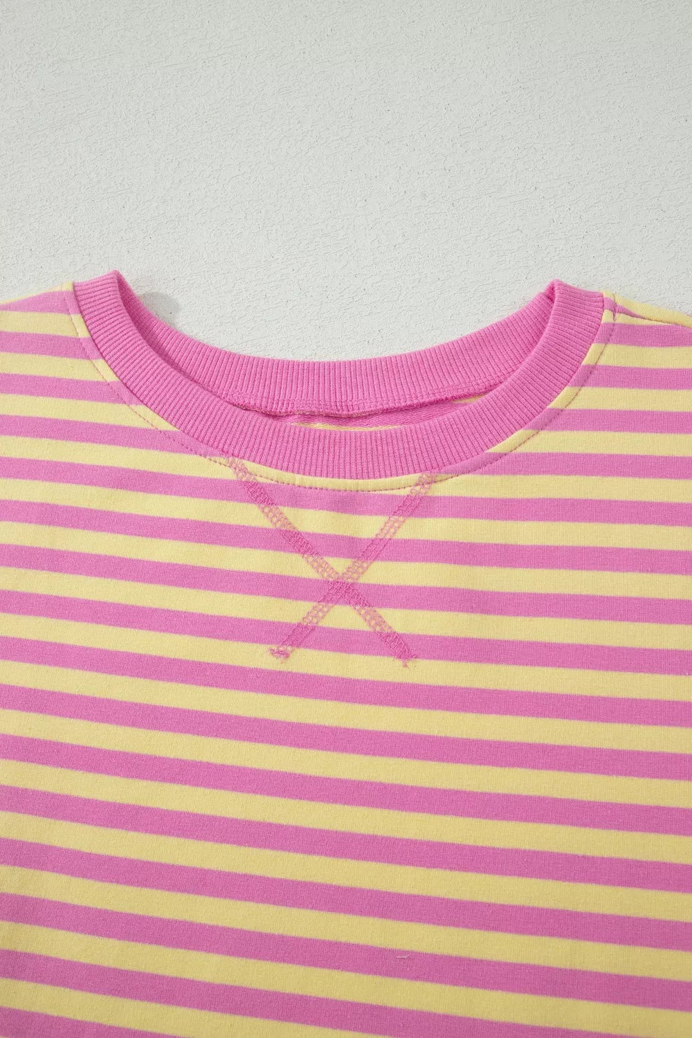 Blush pink striped tee and shorts back view