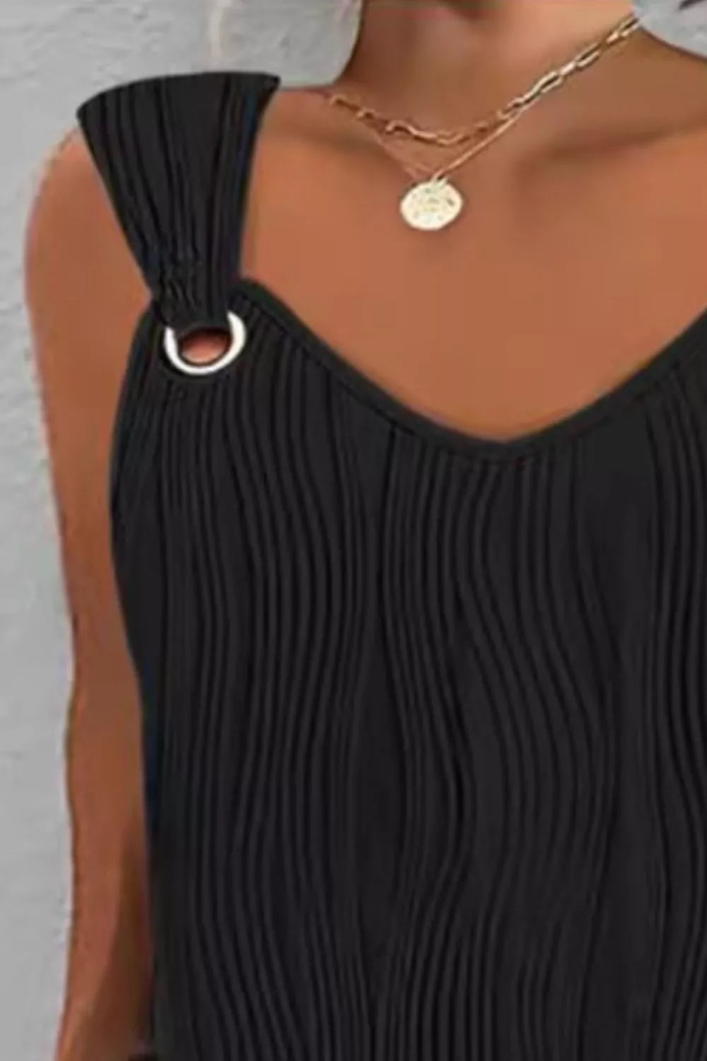 Black textured casual mini dress full length view