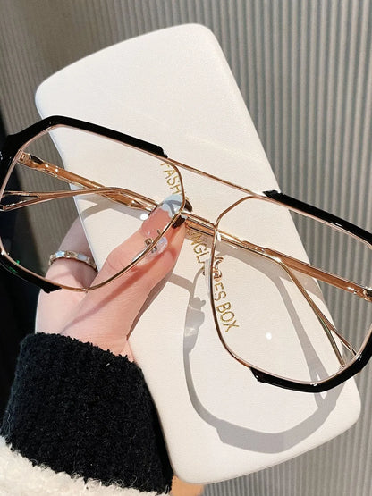 UV Protection Oversized Sunglasses Black Gold Frame Flat Light onesize - Fashorio