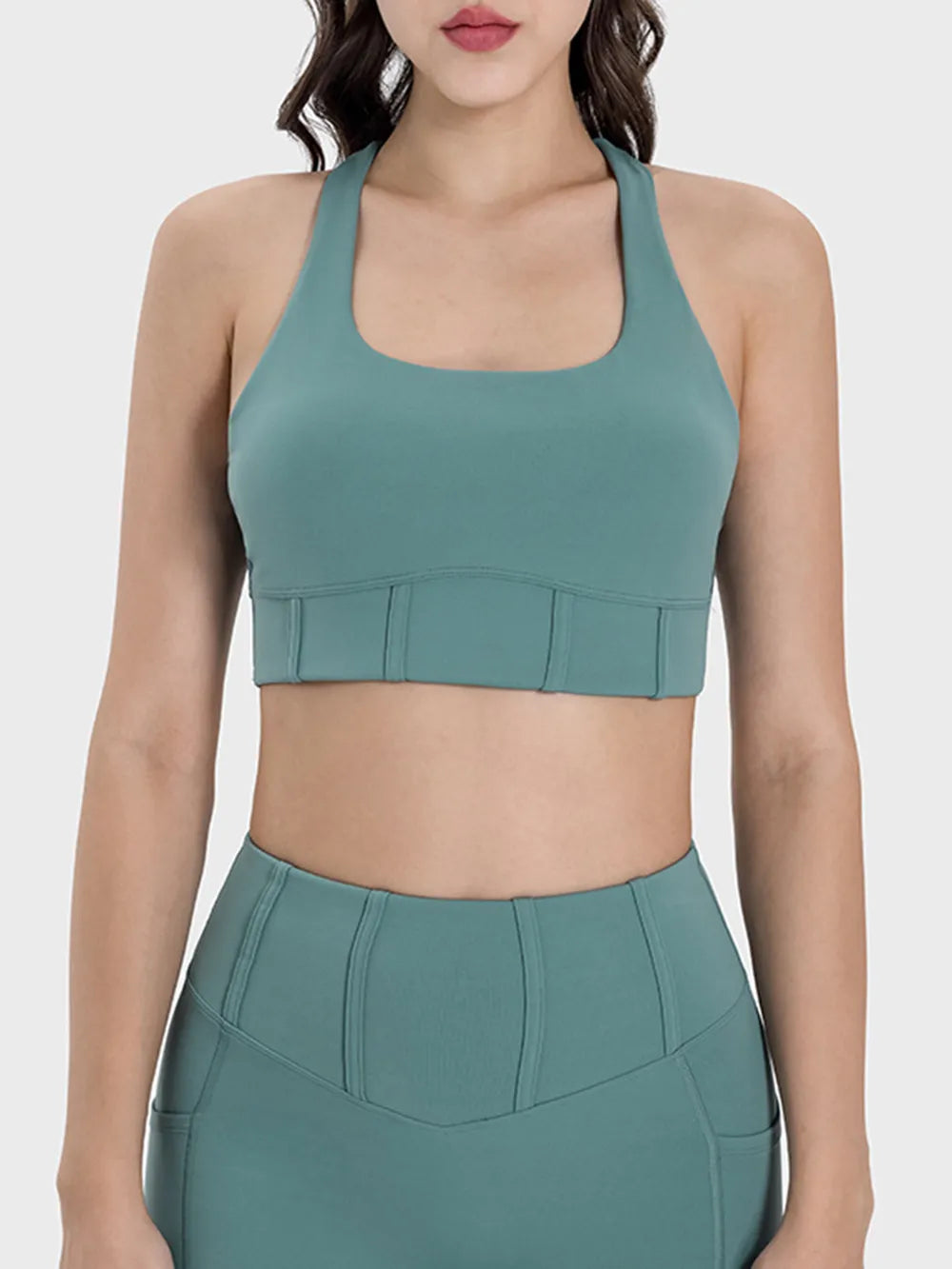 Millennia Square Neck Wide Strap Active Tank Teal - Fashorio