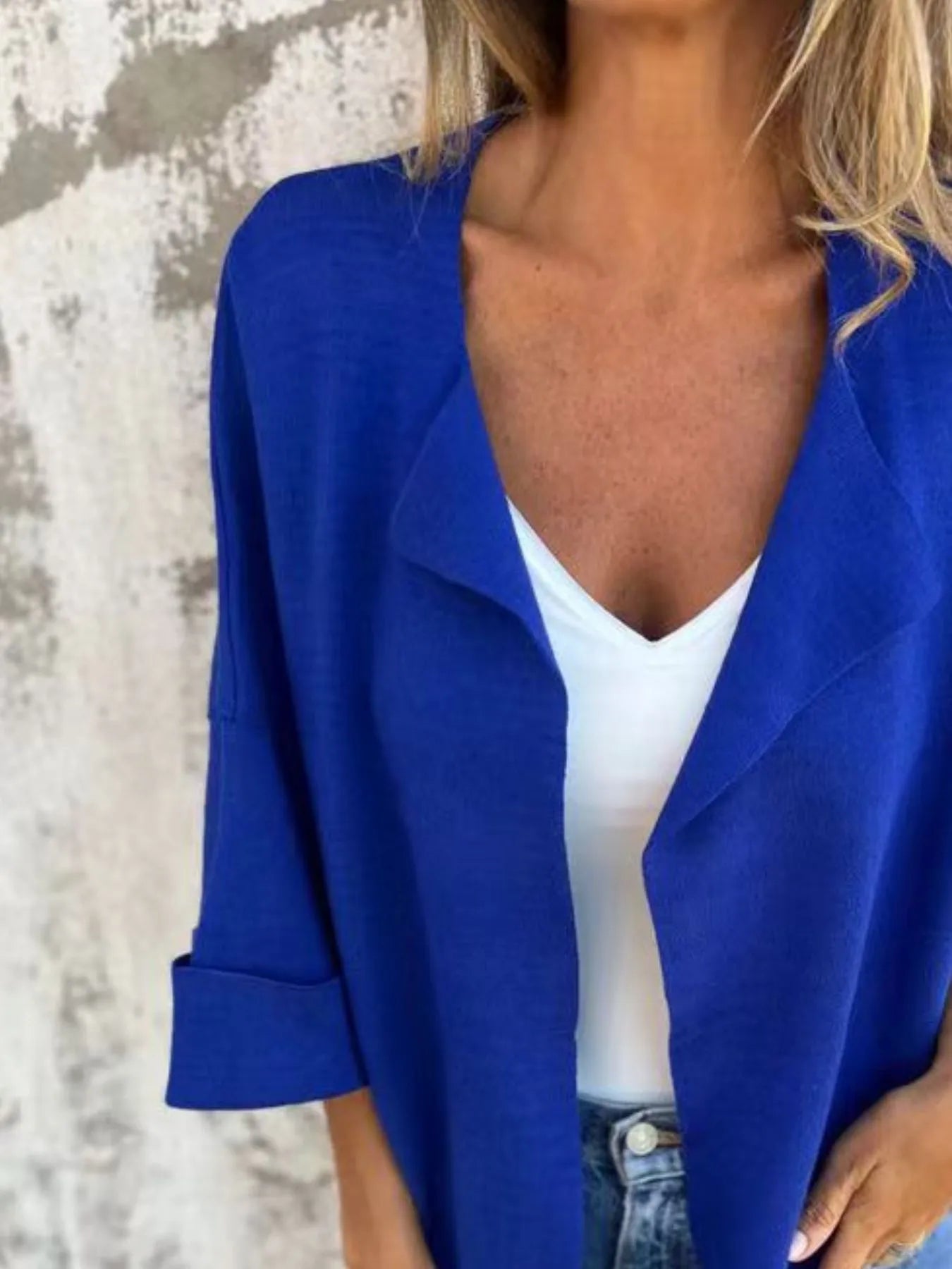 Full Size Open Front 3/4 Sleeve Cardigan Plus Size - Fashorio