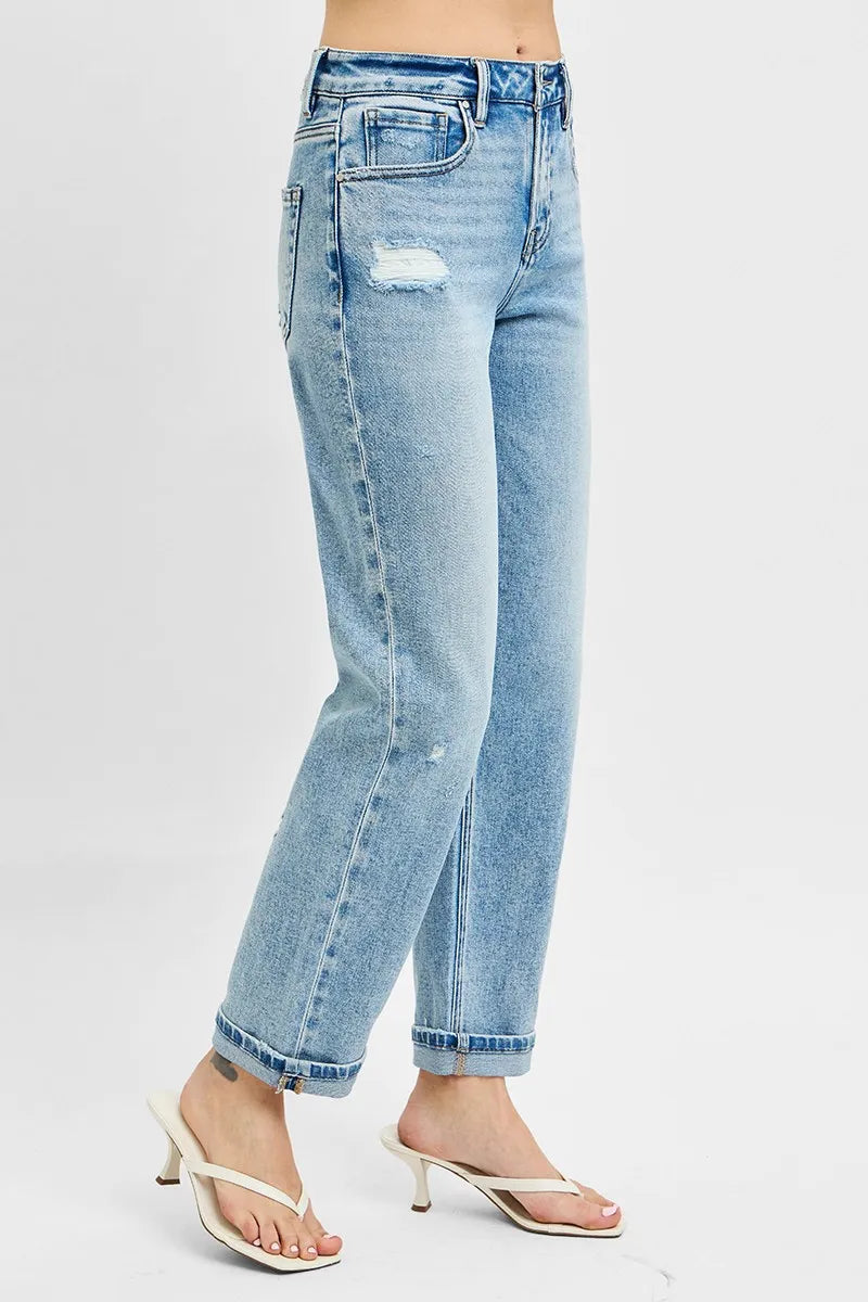 RISEN light blue denim boyfriend jeans fabric detail