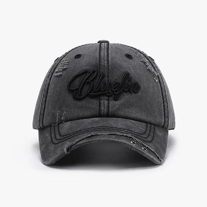 Embroidered Letter Cotton Baseball Cap Black One Size - Fashorio