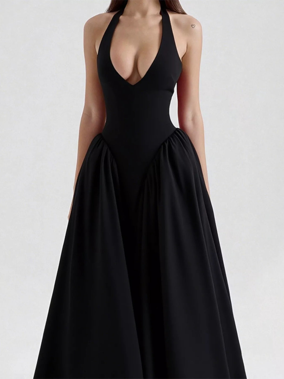 Halter neck midi dress with pockets back view