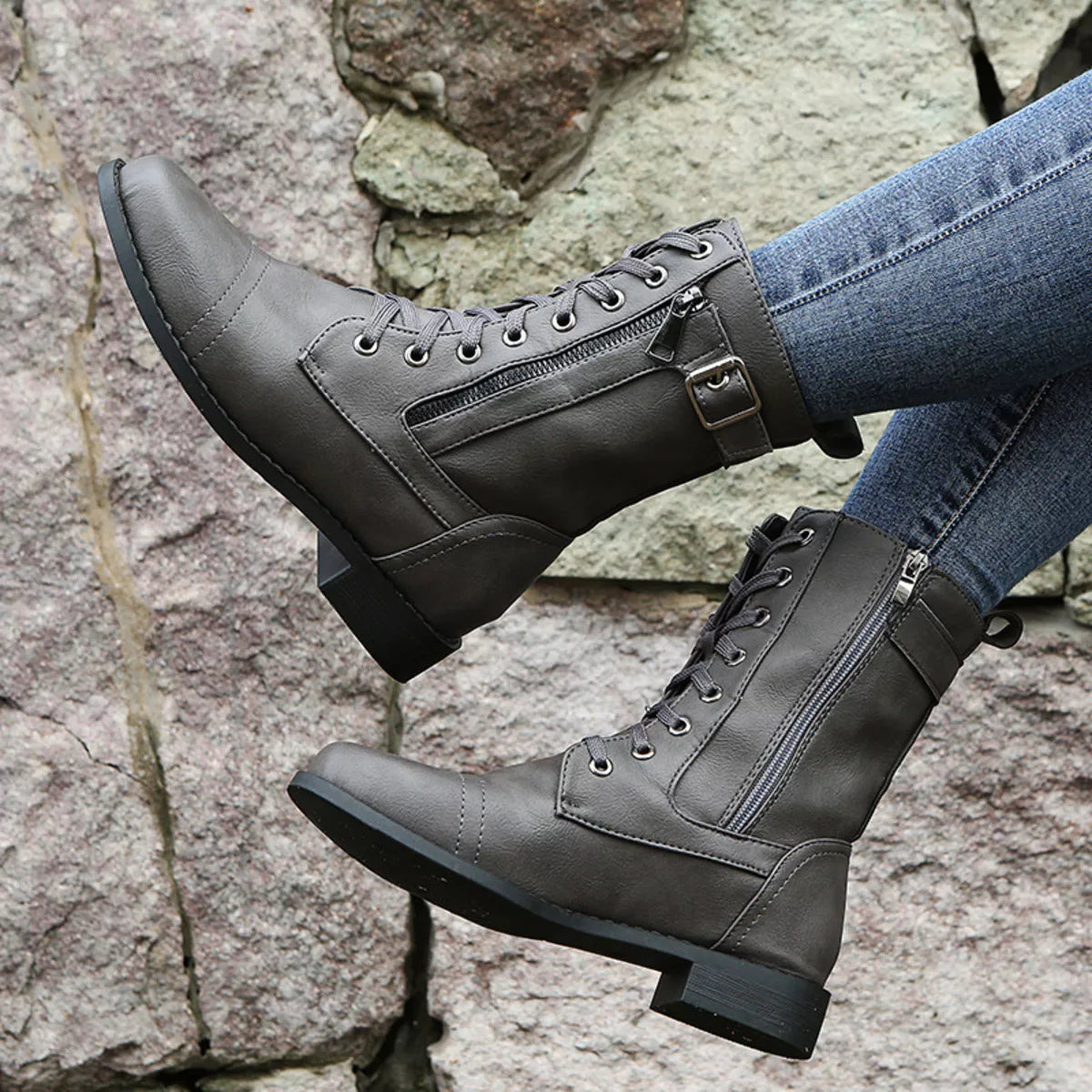 Lace Up Ankle Boots with Zipper Detail side profile