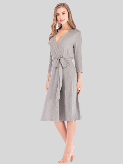 Plunge Tie Front Night Dress Charcoal - Fashorio