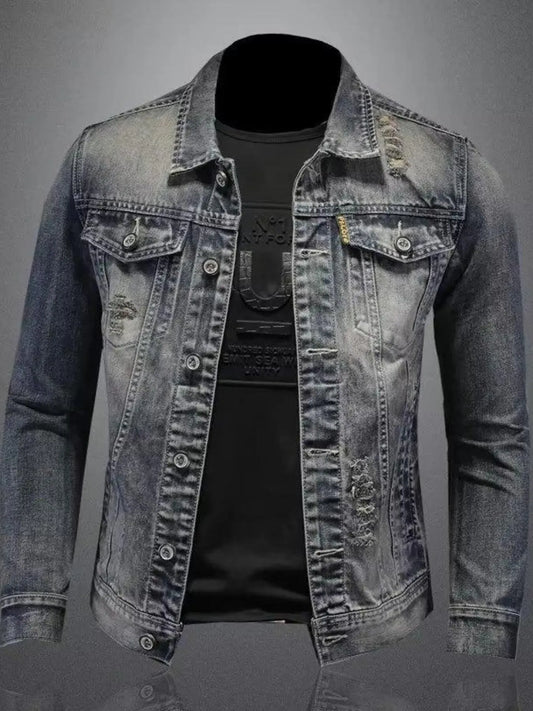 Men's Plus Size Button Up Long Sleeve Denim Jacket Retro - Fashorio