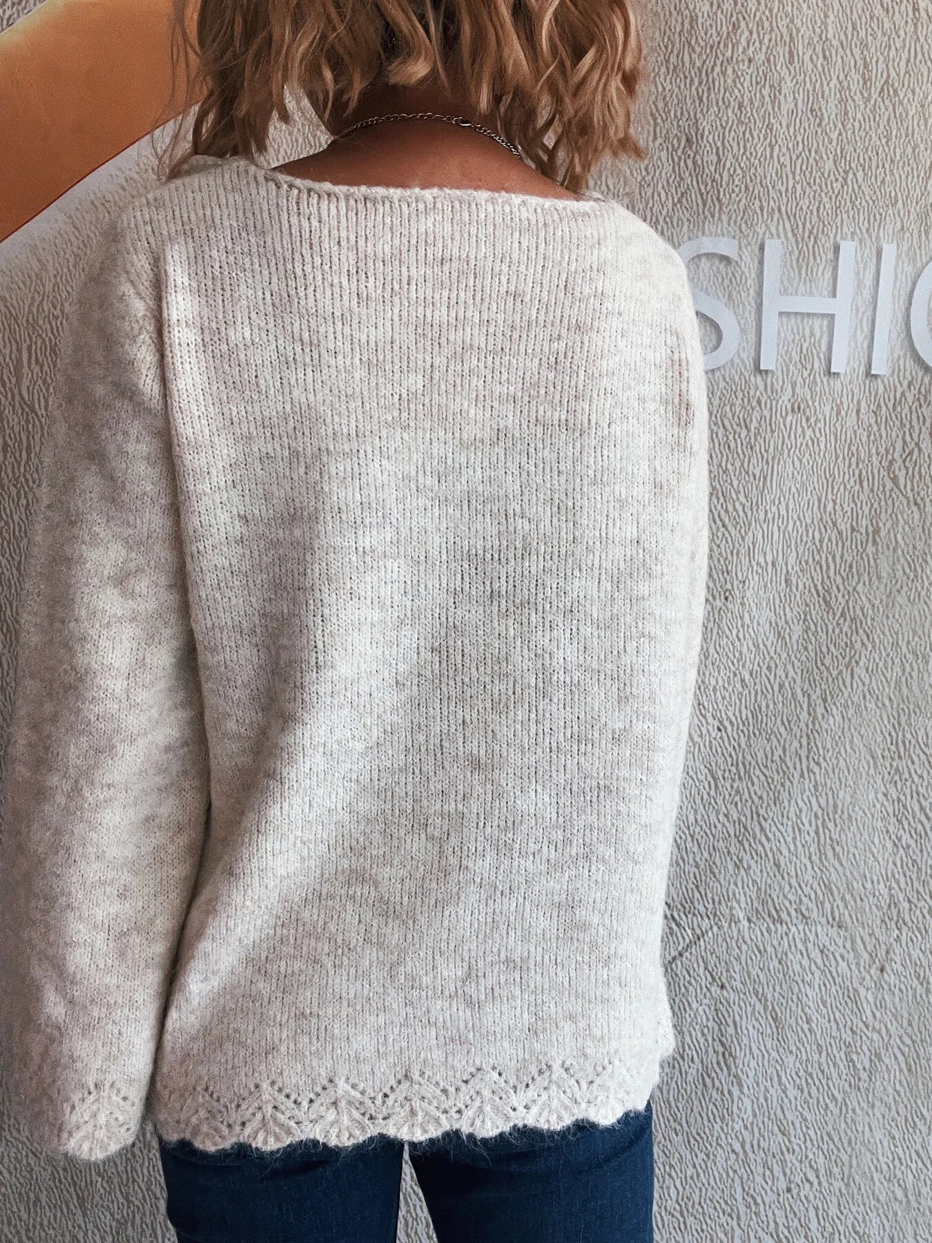 Flower V-Neck Long Sleeve Sweater - Fashorio