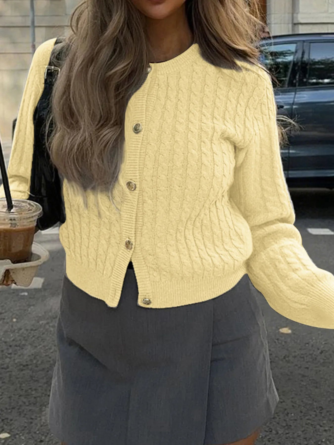Cable Knit Button-Up Cardigan - Fashorio