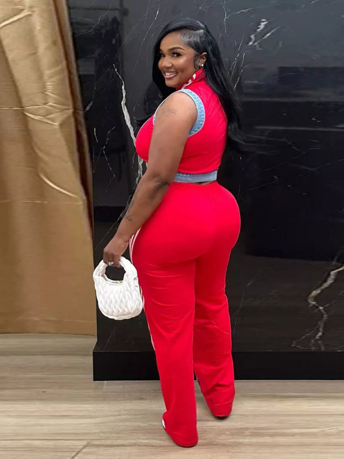 Zip Front Crop Top and Striped Pants Set, view 9
