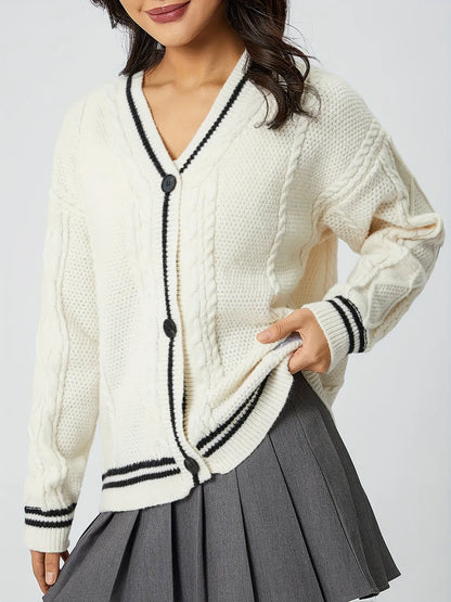 Star Embroidered V-Neck Long Sleeve Cardigan - Fashorio