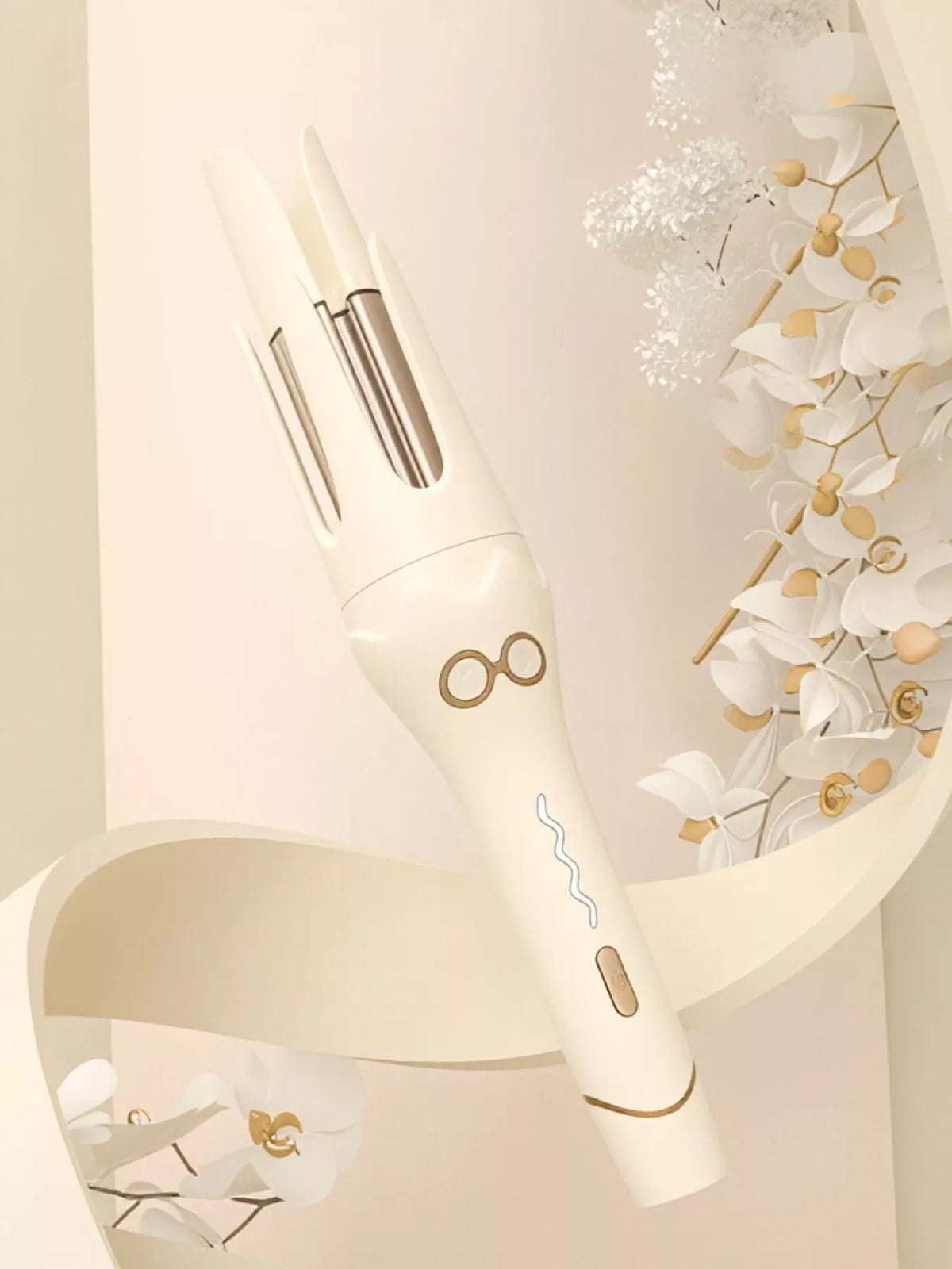 Automatic rotating ceramic curling iron beige