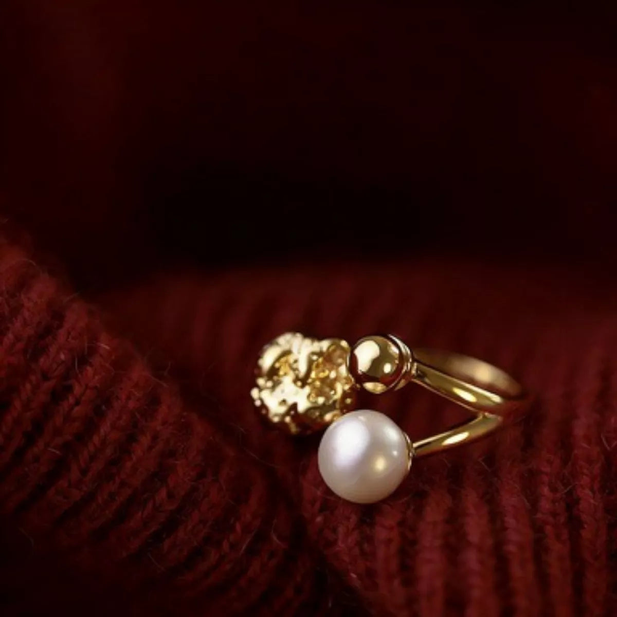 18K gold plated pearl open ring back view