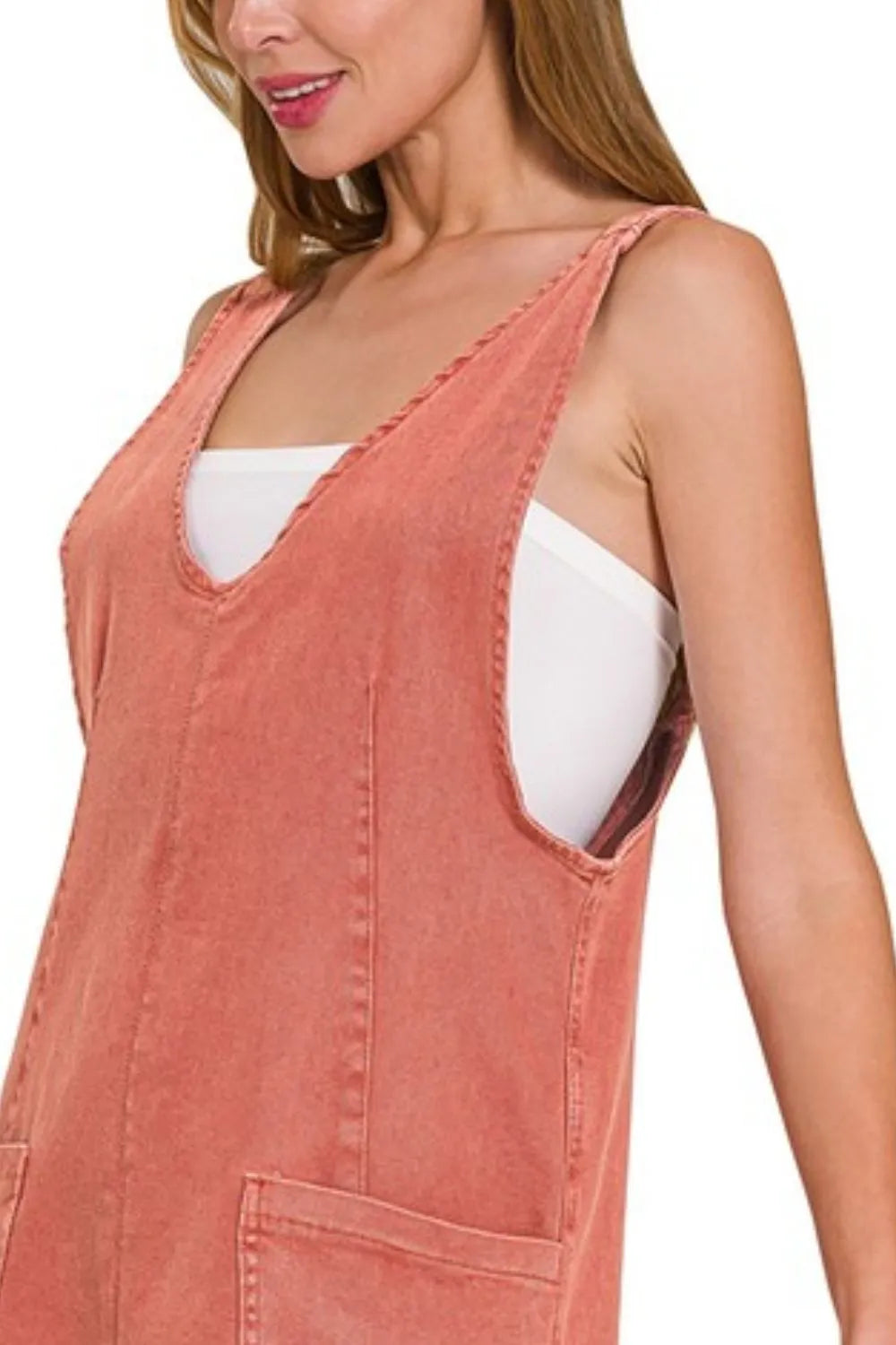 Washed Adjustable Strap Denim Overall Dress back view