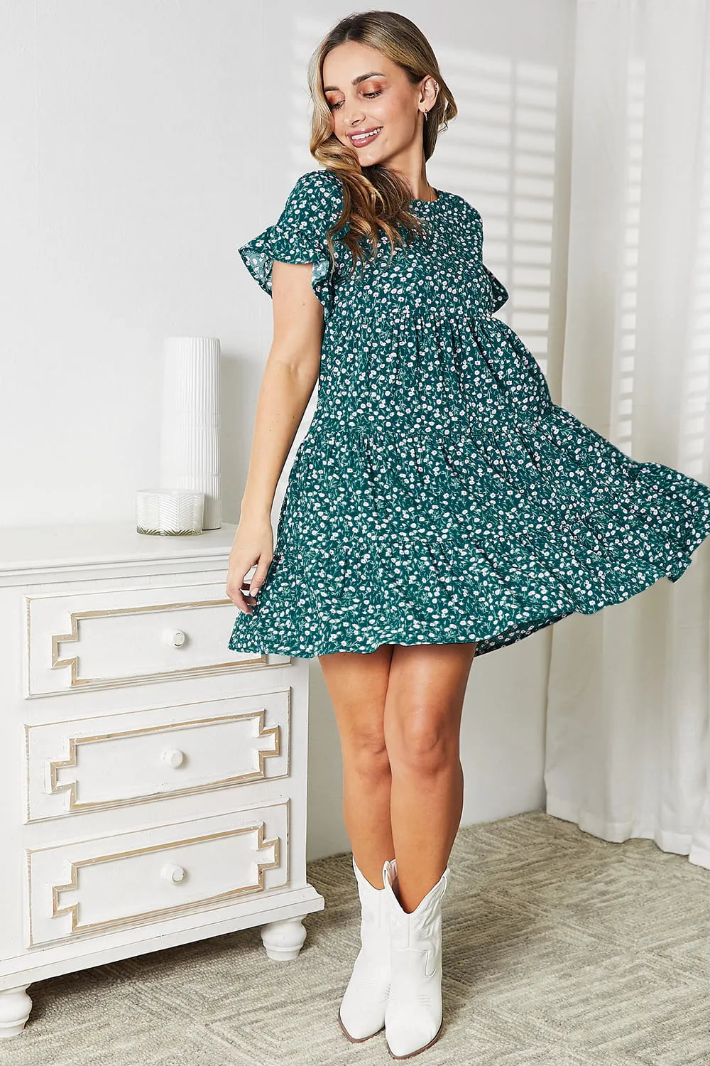 Short Flounce Sleeve Tiered Dress view 10