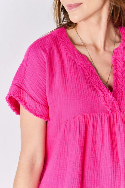 Zenana Full Size Raw Hem Short Sleeve Top - Fashorio