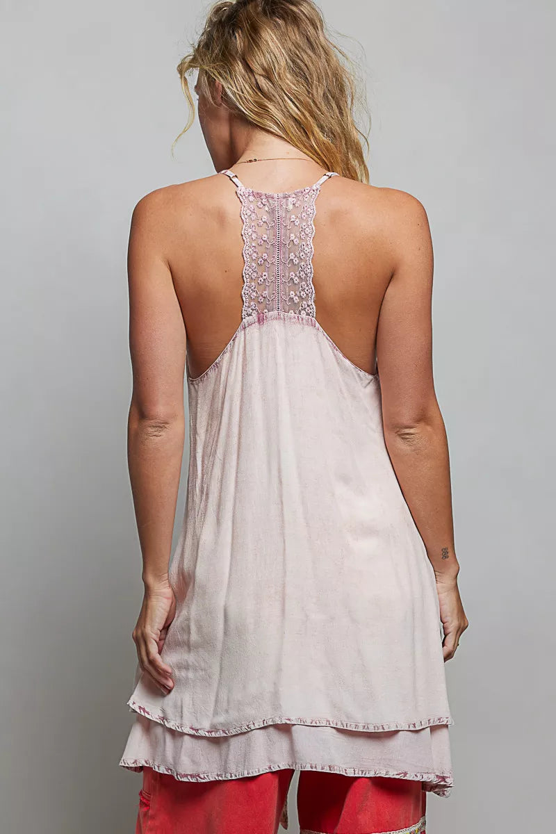 Vintage Wash Embroidered Sleeveless Mini Dress in Rose side view