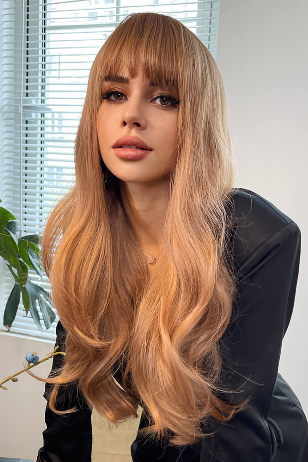 Natural wave synthetic wig front view