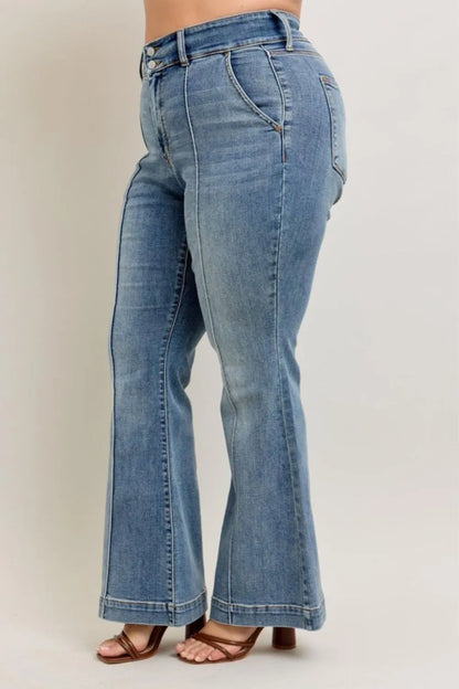 Judy Blue Full Size High-Waist Flare Denim Jeans with Front Seam Detail Plus Size - Fashorio