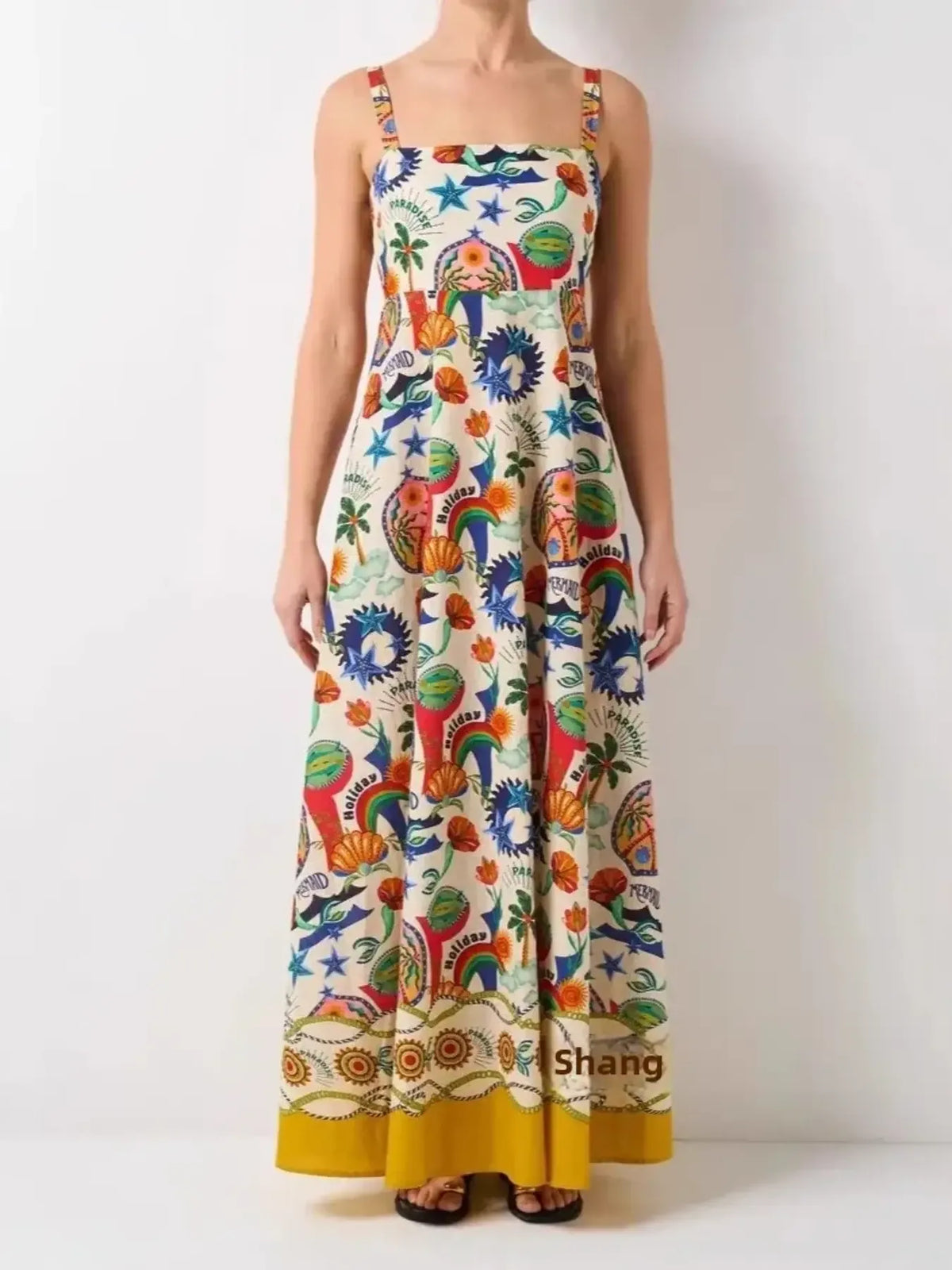 Printed square neck maxi cami dress detail of the fabric and print