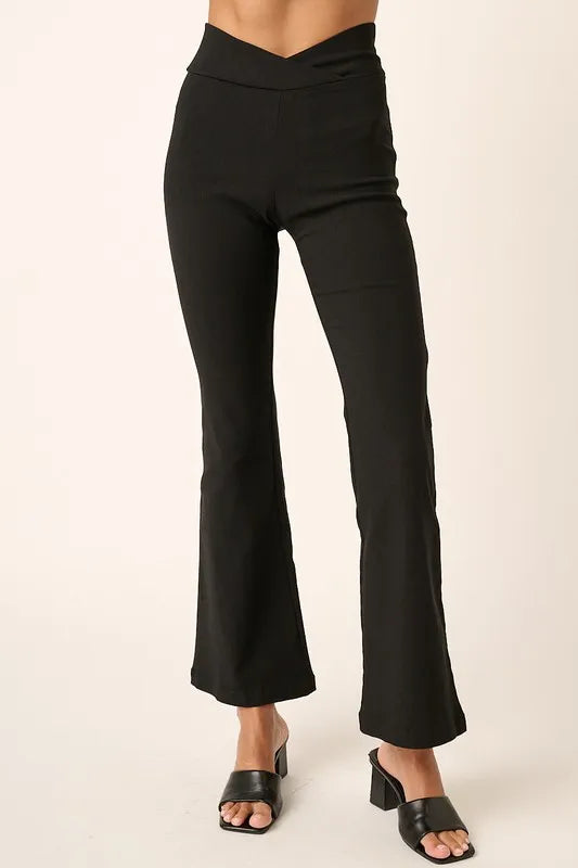 Mittoshop Surplice V Waist Flare Pants Black - Fashorio