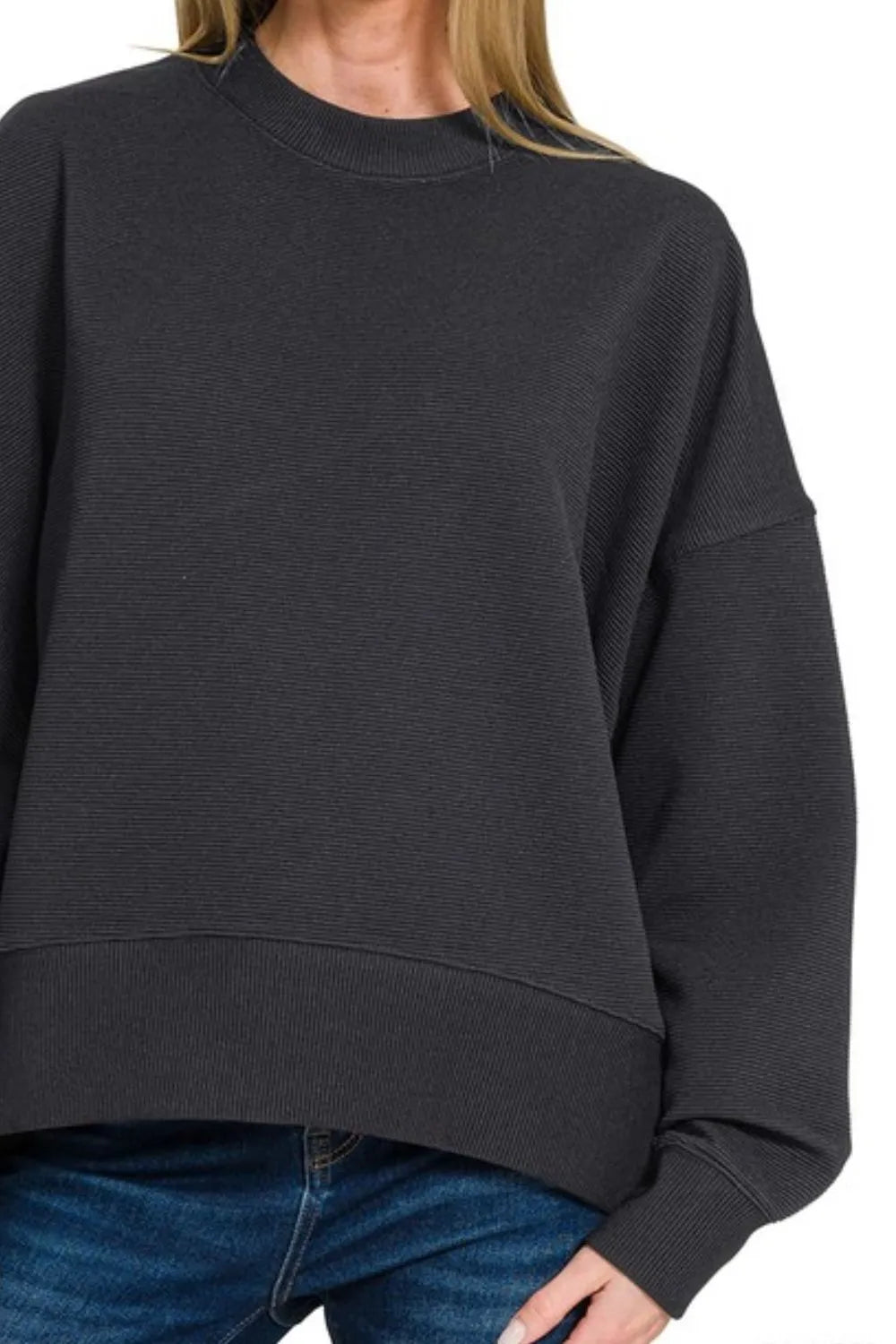 Zenana Ribbed Balloon Sleeve Sweatshirt - Fashorio