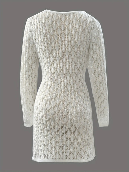 Openwork Long Sleeve Knit Dress - Fashorio
