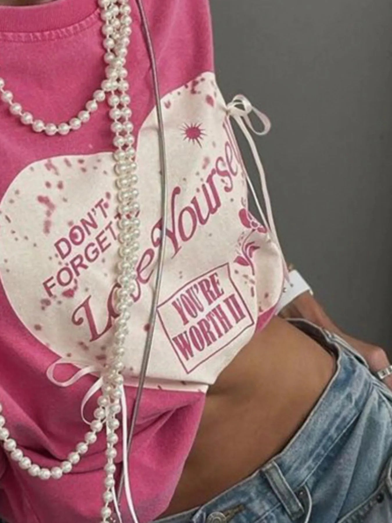 Heart Round Neck Short Sleeve T-Shirt - Fashorio