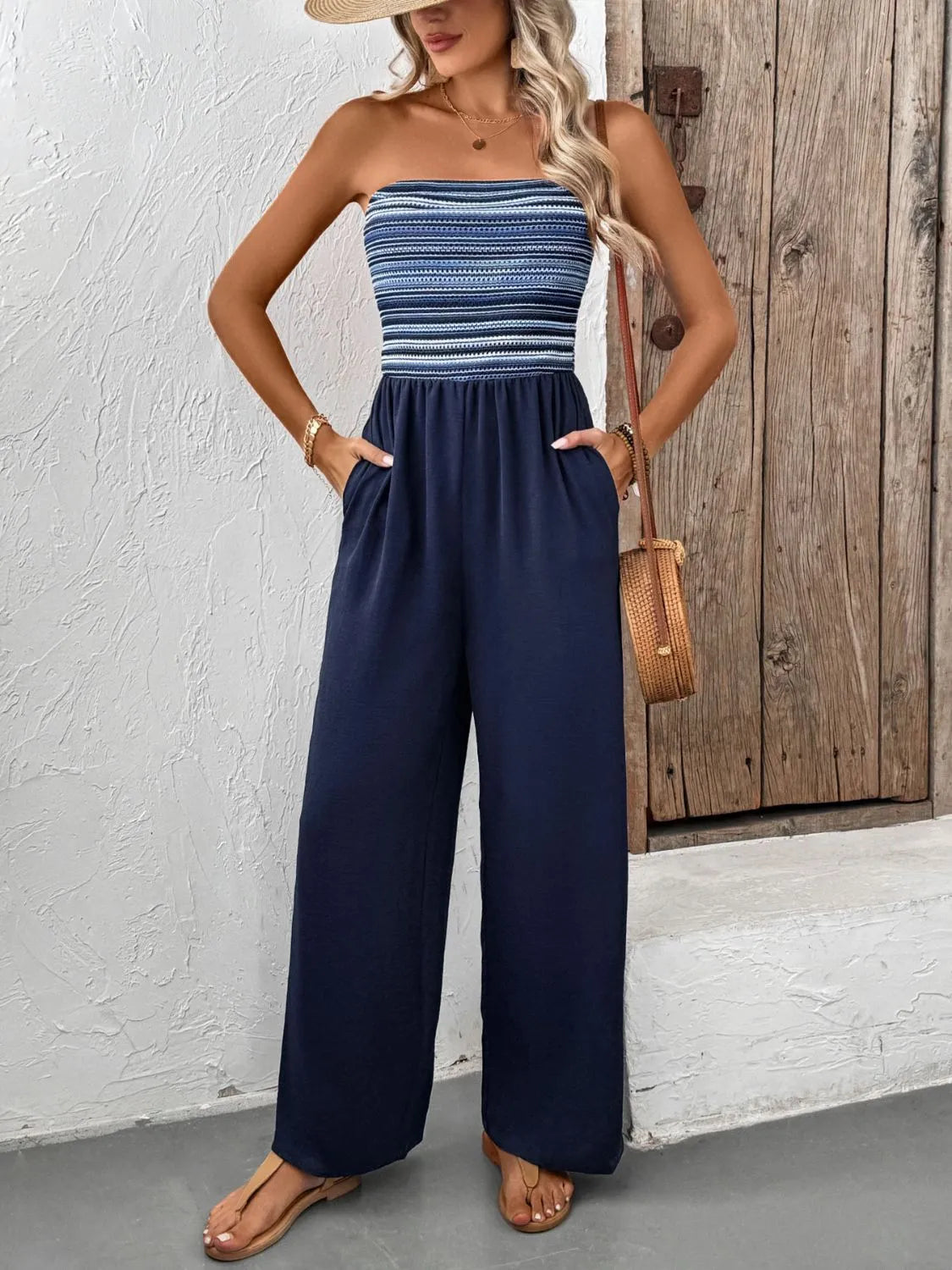 Wide leg tube jumpsuit back view