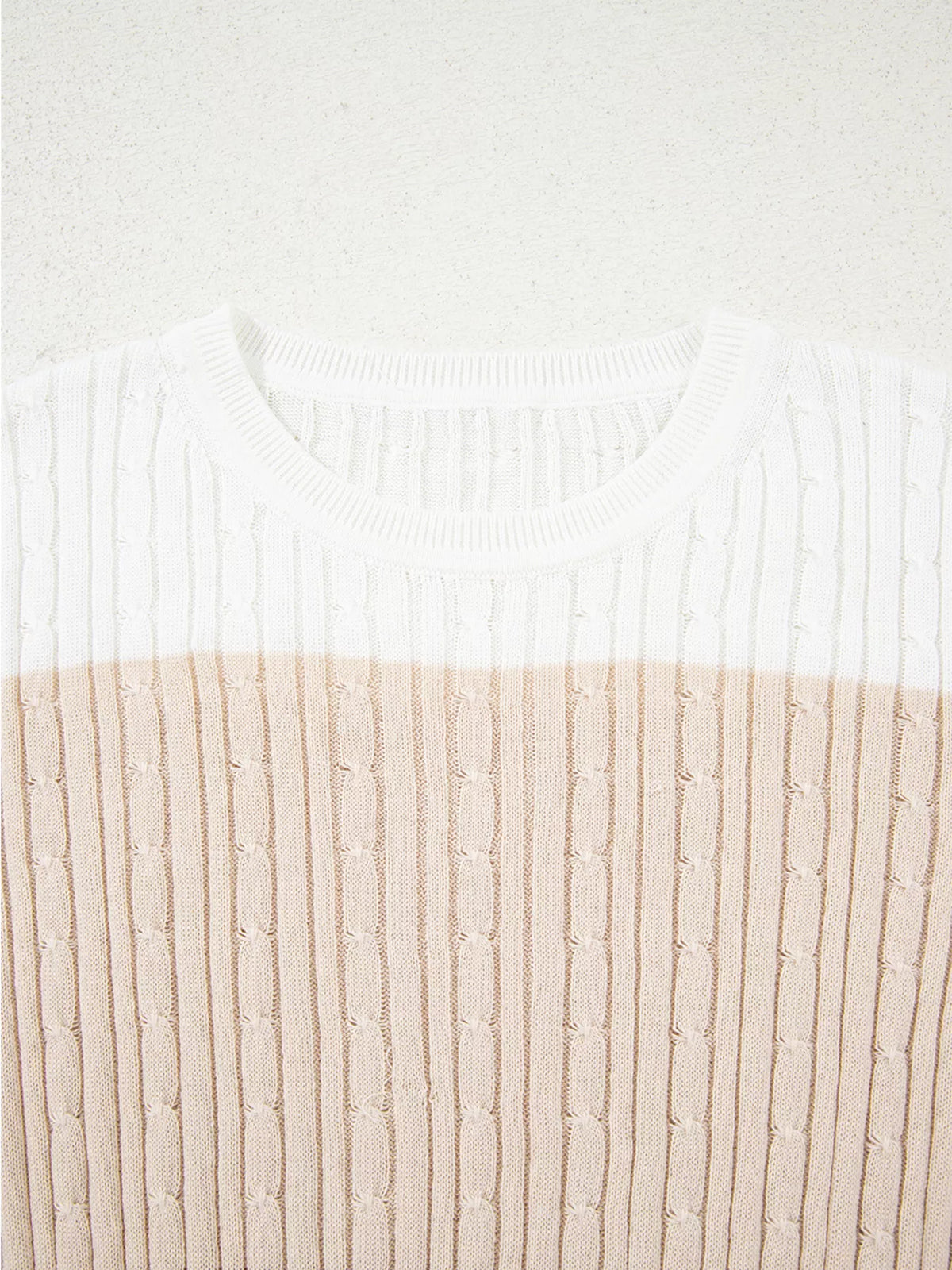 multicolor colorblock cable knit sweater neckline detail
