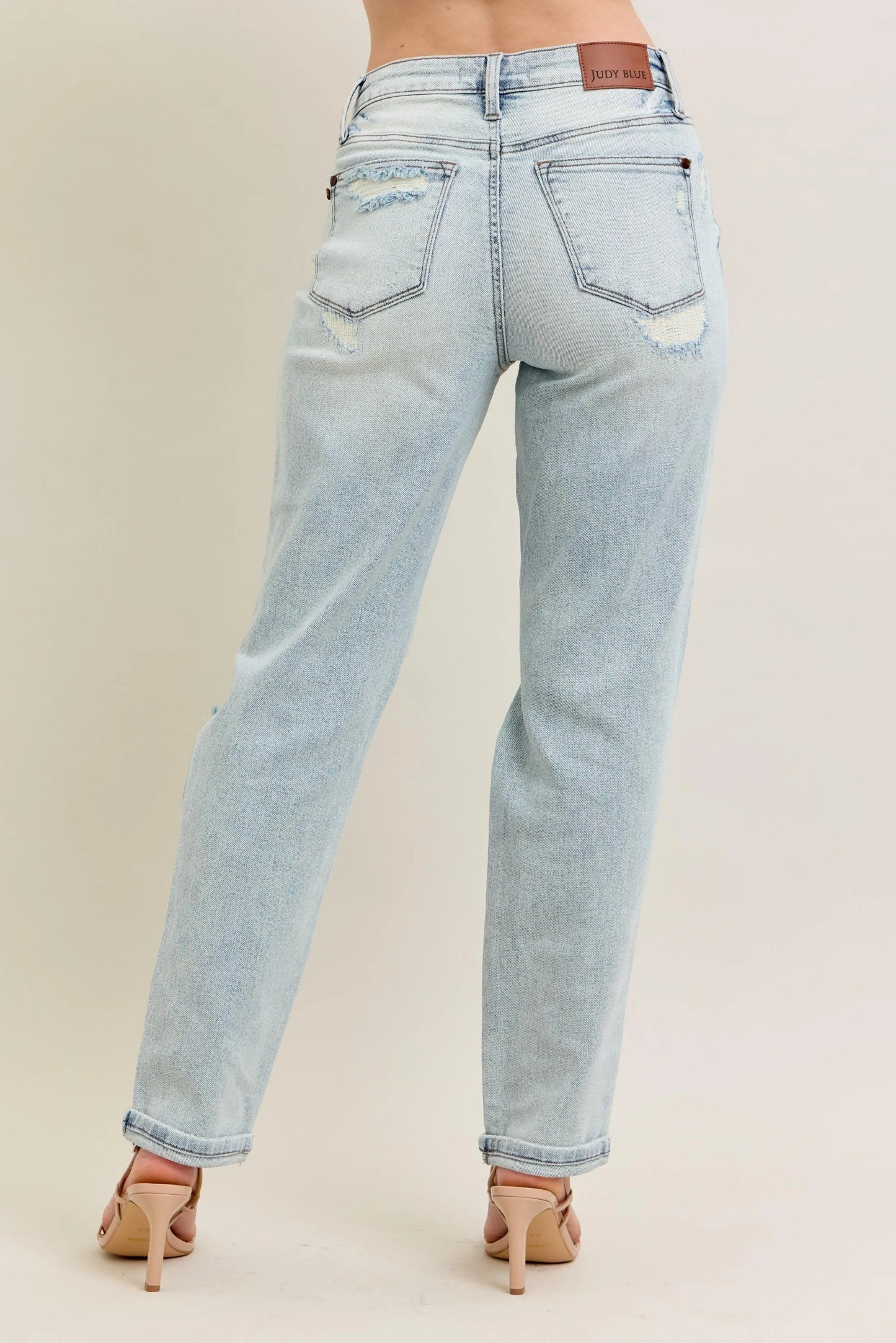 Judy Blue Full Size Mr Repair Stitch Detail Destroy Single Cuff Bf Jeans Plus Size - Fashorio