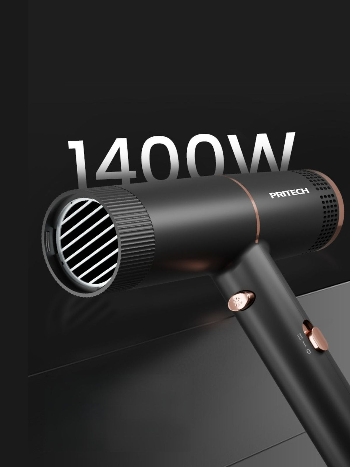 Low noise household hair dryer in black