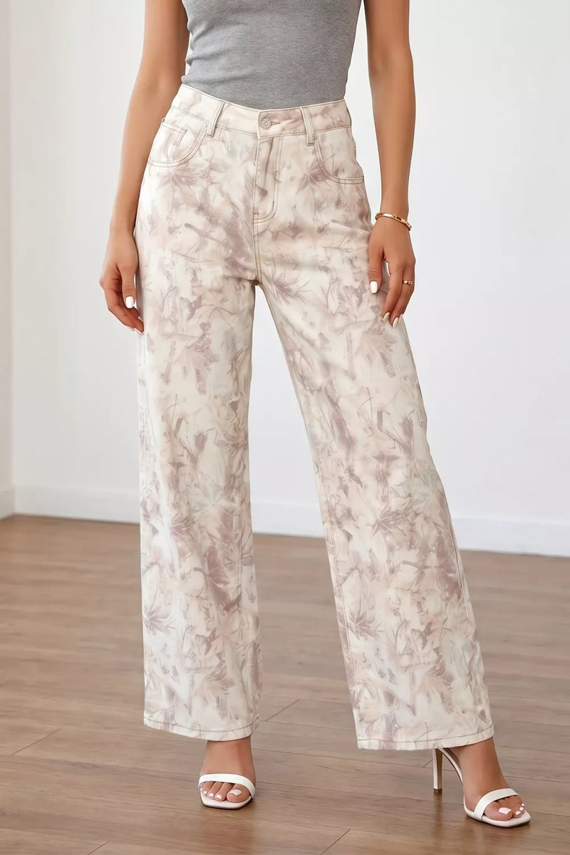 Camo tummy control wide leg jeans front view