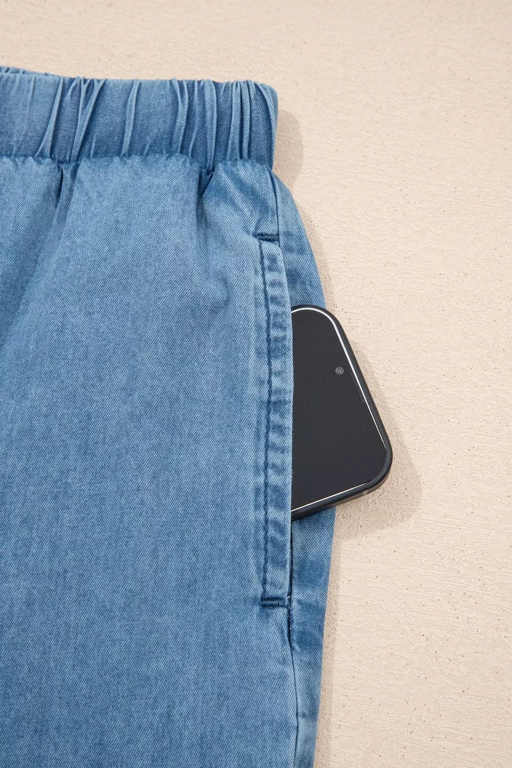 Ruffled hem wide leg chambray pants fabric texture