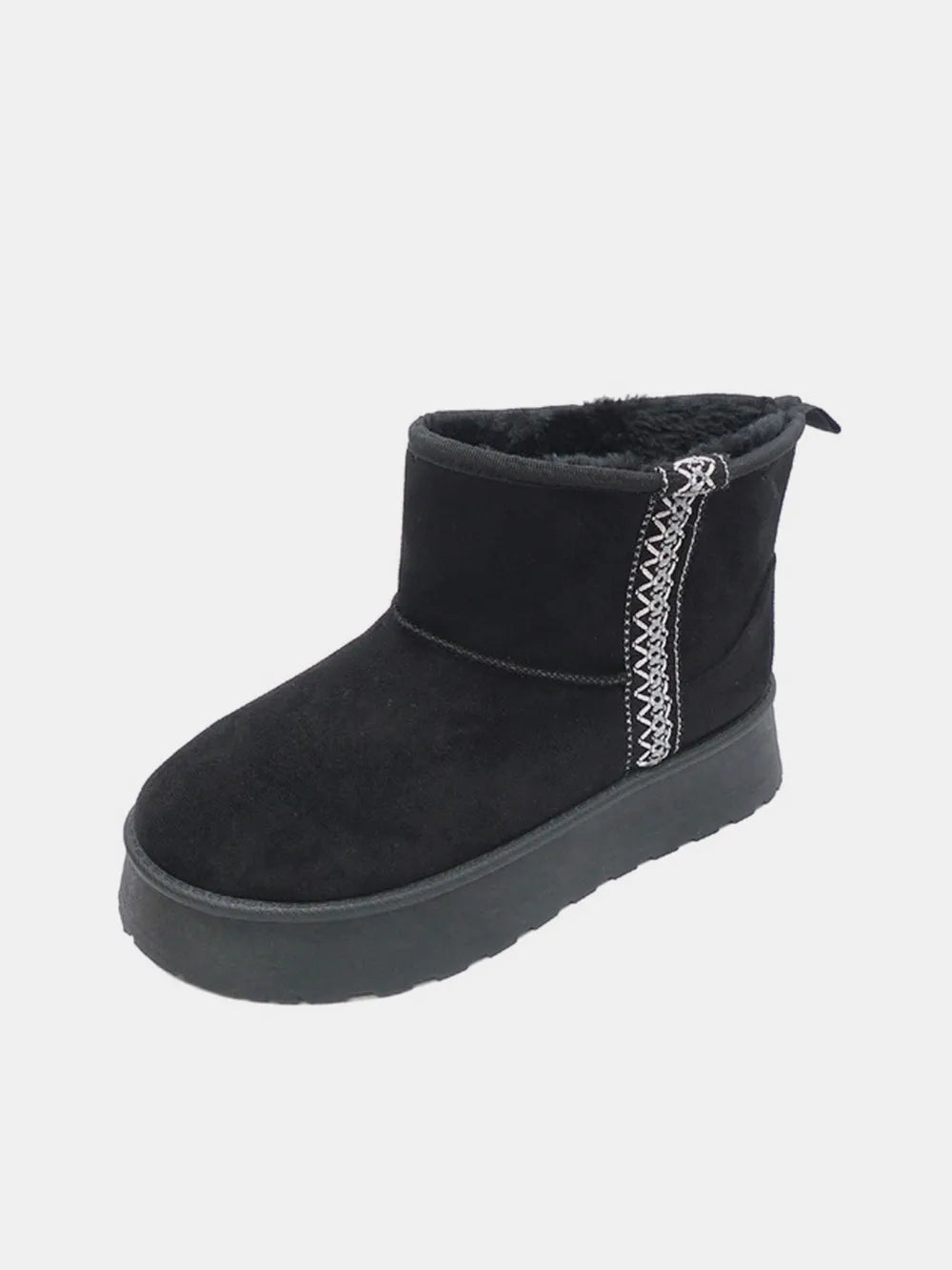 Black suede platform boots back view
